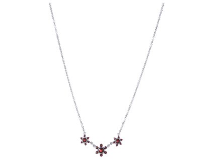 Silver necklace with czech garnet, rhodium plated - flower                                          
