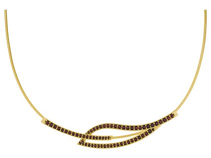 Silver necklace with czech garnet, gold plated - wave                                               