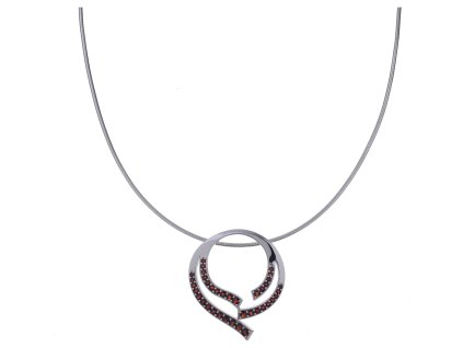 Silver necklace with czech garnet, rhodium plated - circle                                          
