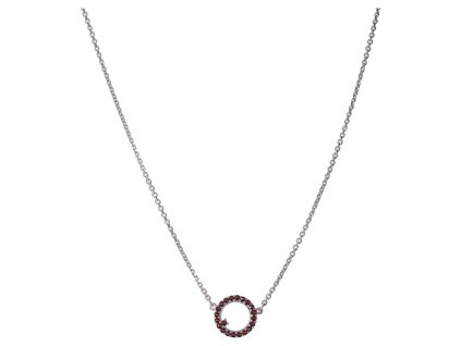 Silver necklace with czech garnet, rhodium plated - circle                                          
