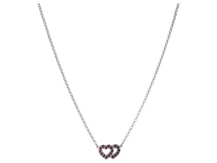 Silver necklace with czech garnet, rhodium plated - heart                                           