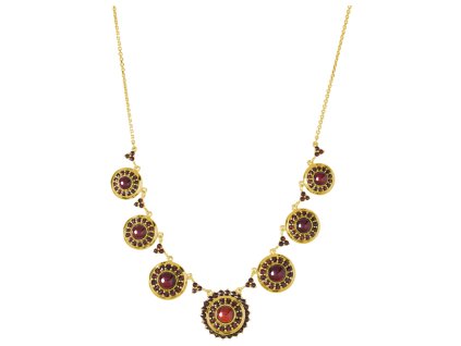 Silver necklace with czech garnet, gold plated - circle                                             