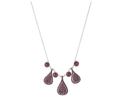 Silver necklace with czech garnet, rhodium plated - drop                                            