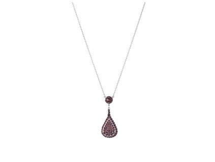 Silver necklace with czech garnet, rhodium plated - drop                                            