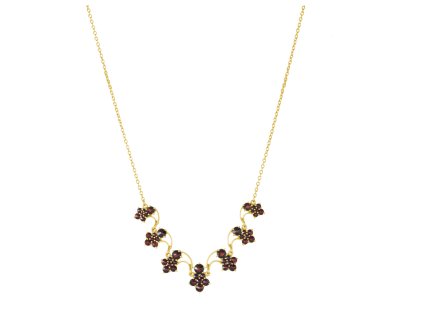 Silver necklace with czech garnet, gold plated - flower                                             