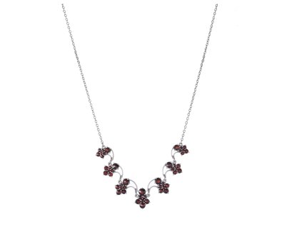 Silver necklace with czech garnet, rhodium plated - flower                                          