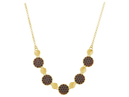 Silver necklace with czech garnet, gold plated - circle                                             