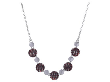 Silver necklace with czech garnet, rhodium plated - circle                                          