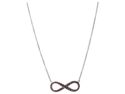 Silver necklace with czech garnet, rhodium plated - infinity                                        