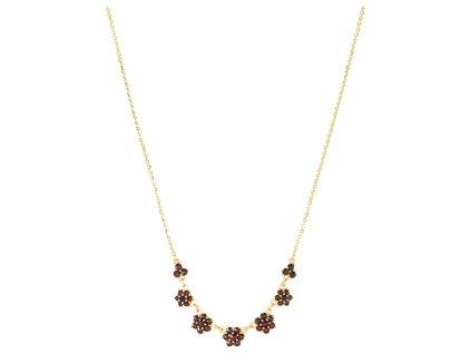 Silver necklace with czech garnet, gold plated - flower                                             