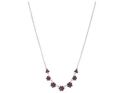 Silver necklace with czech garnet, rhodium plated - flower                                          