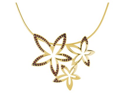Silver necklace with czech garnet, gold plated - flower                                             