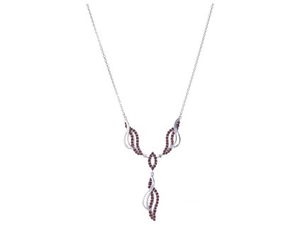 Silver necklace with czech garnet, rhodium plated - wave                                            