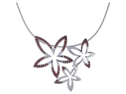 Silver necklace with czech garnet, rhodium plated - flower                                          