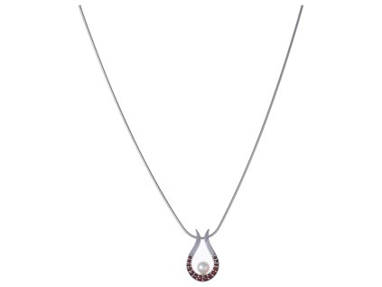 Silver necklace with czech garnet and pearl, rhodium plated - drop                                  
