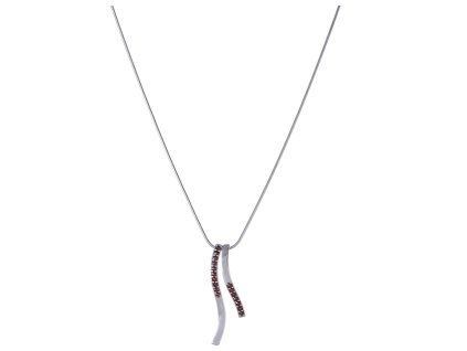 Silver necklace with czech garnet, rhodium plated - wave                                            