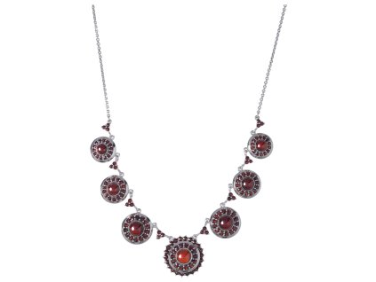 Silver necklace with czech garnet, rhodium plated - circle                                          