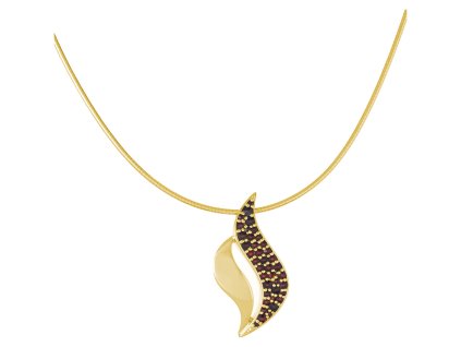 Silver necklace with czech garnet, gold plated - wave                                               