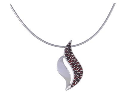 Silver necklace with czech garnet, rhodium plated - wave                                            