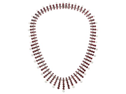 Silver necklace with czech garnet and pearl, rhodium plated                                         