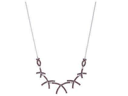 Silver necklace with czech garnet, rhodium plated - cross                                           