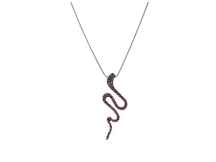 Silver necklace with czech garnet, rhodium plated, animal - snake                                   