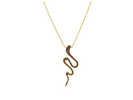 Silver necklace with czech garnet, gold plated, animal - snake                                      