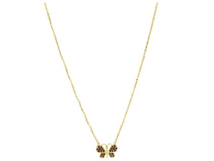 Silver necklace with czech garnet, gold plated, animal - butterfly                                  