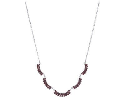 Silver necklace with czech garnet, rhodium plated - wave                                            