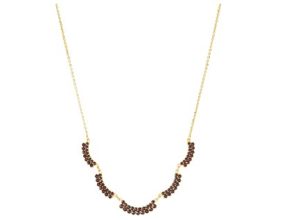Silver necklace with czech garnet, gold plated - wave                                               