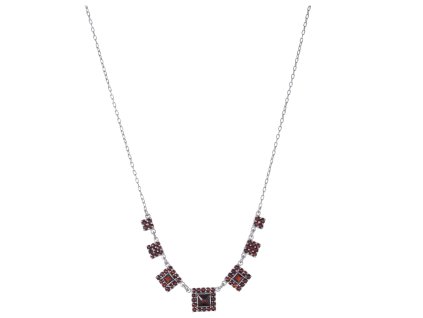 Silver necklace with czech garnet, rhodium plated - square                                          