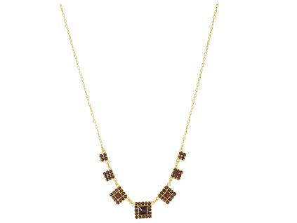 Silver necklace with czech garnet, gold plated - square                                             