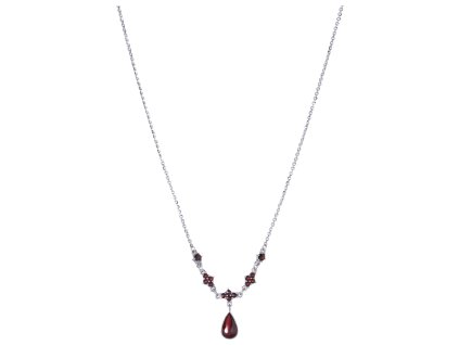 Silver necklace with czech garnet, rhodium plated - drop                                            