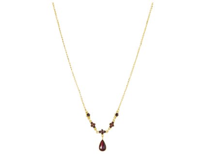 Silver necklace with czech garnet, gold plated - drop                                               