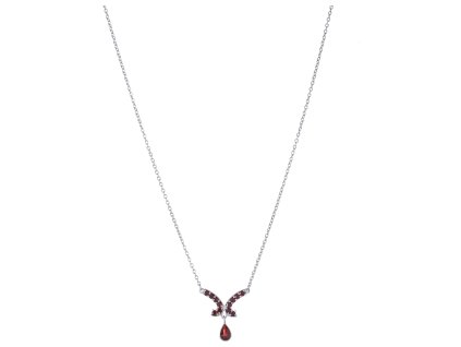 Silver necklace with czech garnet, rhodium plated - drop                                            