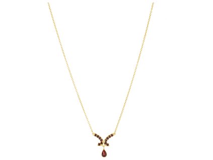 Silver necklace with czech garnet, gold plated - drop                                               