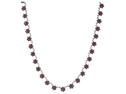 Silver necklace with czech garnet, rhodium plated - flower                                          