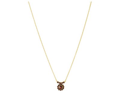 Silver necklace with czech garnet, gold plated - flower                                             