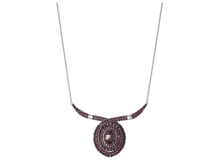 Silver necklace with czech garnet, rhodium plated - oval                                            