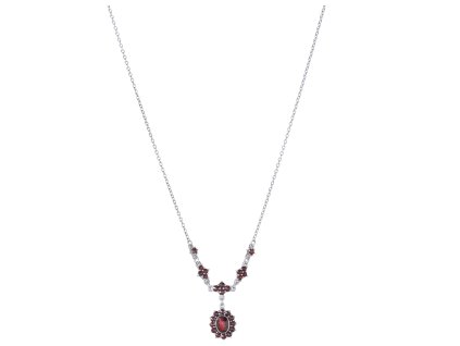 Silver necklace with czech garnet, rhodium plated - oval                                            