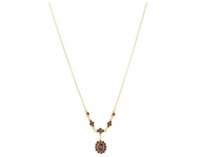 Silver necklace with czech garnet, gold plated - oval                                               