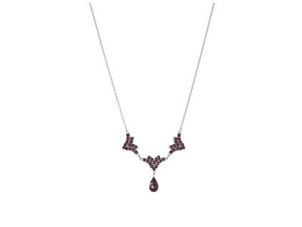 Silver necklace with czech garnet, rhodium plated - drop                                            