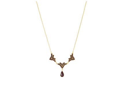 Silver necklace with czech garnet, gold plated - drop                                               