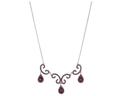Silver necklace with czech garnet, rhodium plated - drop                                            