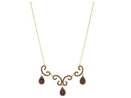 Silver necklace with czech garnet, gold plated - drop                                               