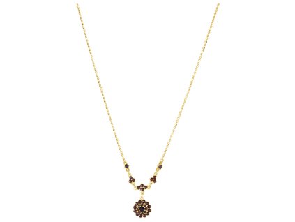 Silver necklace with czech garnet, gold plated - flower                                             