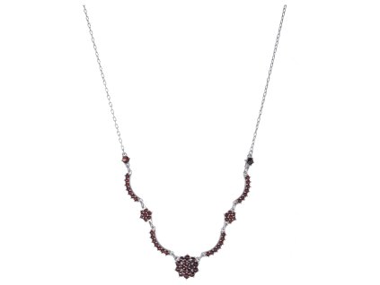 Silver necklace with czech garnet, rhodium plated - flower                                          