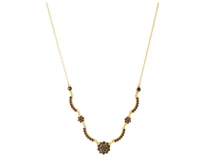 Silver necklace with czech garnet, gold plated - flower                                             