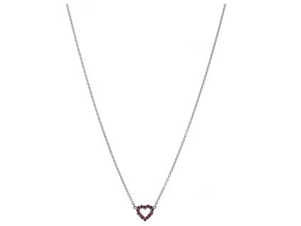 Silver necklace with czech garnet, rhodium plated - heart                                           