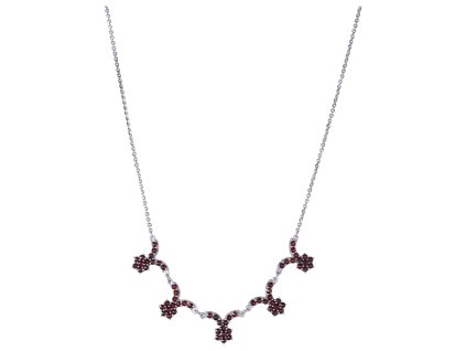 Silver necklace with czech garnet, rhodium plated - flower                                          
